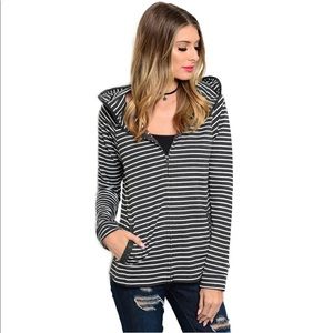 NWOT navy blue & white striped hoodie. Size large